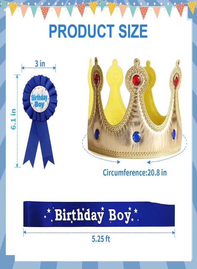 Clofiak Birthday Boy Sash Hat Button Pin Accessory, Birthday King Crown Party Set, Photo Props for Boys' Theme Party Decoration - Image 2