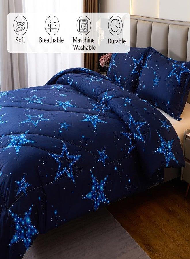 Caressma Star Comforter Teen Boy Girl Blue Galaxy Bedding Microfiber Twin Set 2 Pieces for All Seasons with Pillowcases - Image 2