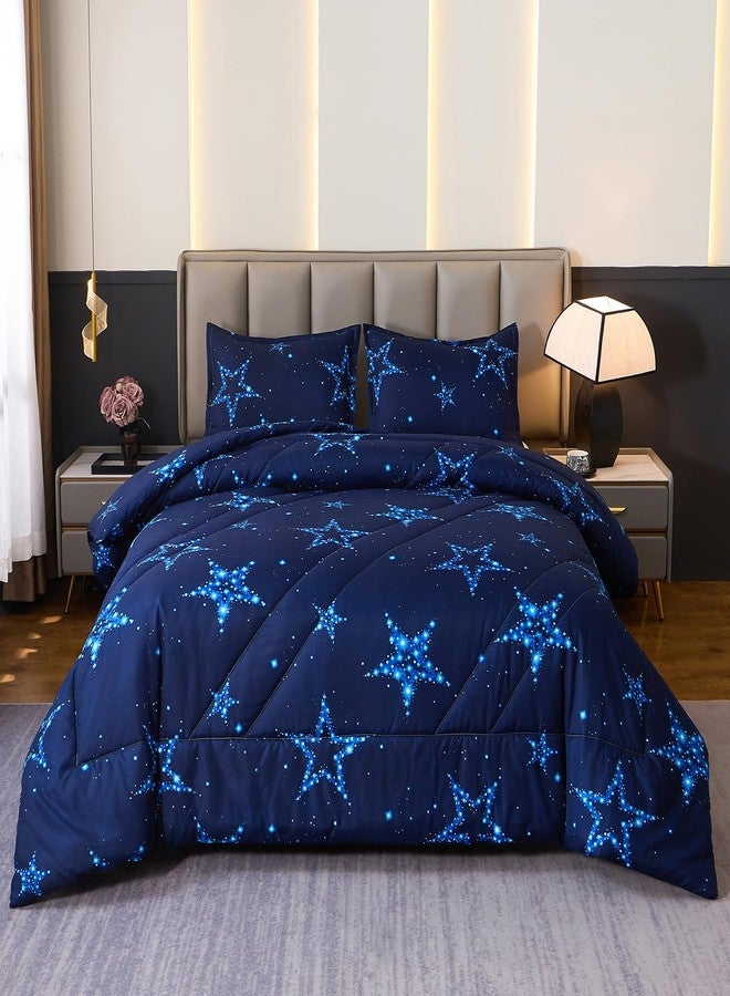 Caressma Star Comforter Teen Boy Girl Blue Galaxy Bedding Microfiber Twin Set 2 Pieces for All Seasons with Pillowcases - Image 1