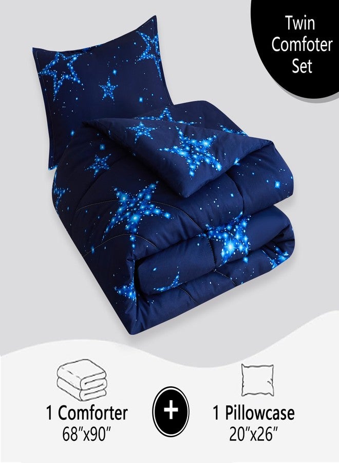 Caressma Star Comforter Teen Boy Girl Blue Galaxy Bedding Microfiber Twin Set 2 Pieces for All Seasons with Pillowcases - Image 4