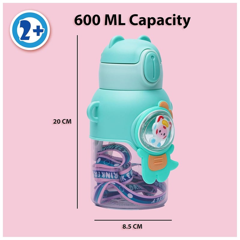 Veejet joyland 600ml Kids Sipper Water Bottle with Anti-Leak Cartoon Spacer | Spill-Proof, Durable for School,Travel, and Everyday Use with Straw Drinking Bottle | Gift for Birthday | Color : (Green) - Image 5