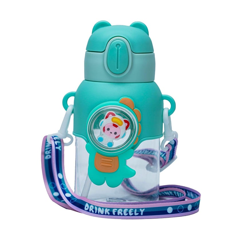 Veejet joyland 600ml Kids Sipper Water Bottle with Anti-Leak Cartoon Spacer | Spill-Proof, Durable for School,Travel, and Everyday Use with Straw Drinking Bottle | Gift for Birthday | Color : (Green) - Image 1