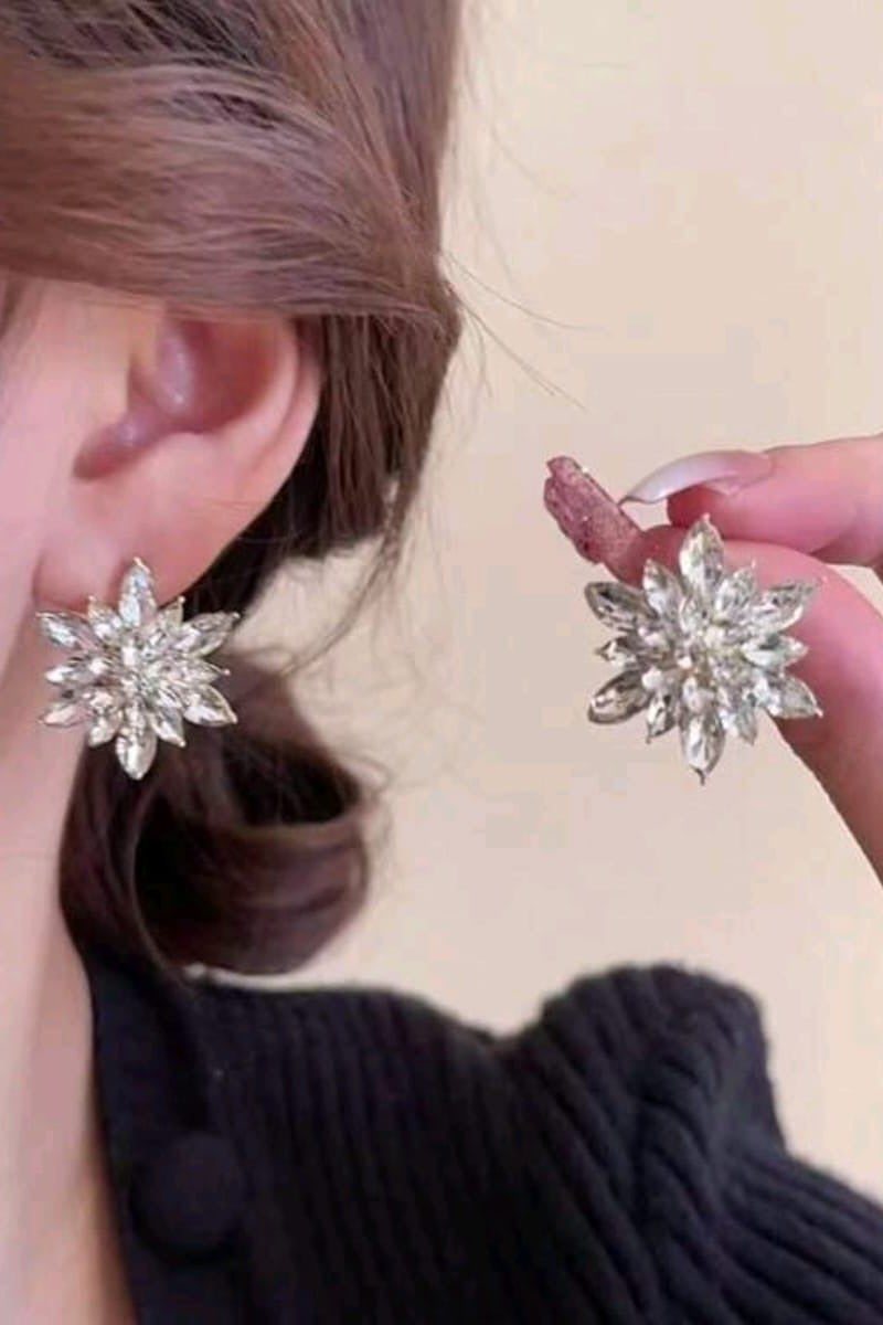 Rwnq Platinum Snowflake Design Earrings for Women – Adorned with Sparkling Clear Zircon – Perfect for Special Occasions, Brides, and Elegant Engagement Gifts – A Stylish and Modern Pair that Adds a Magical Sparkle to Your Look. #Accessories #Jewelry #Women'sAccessories  - Image 3