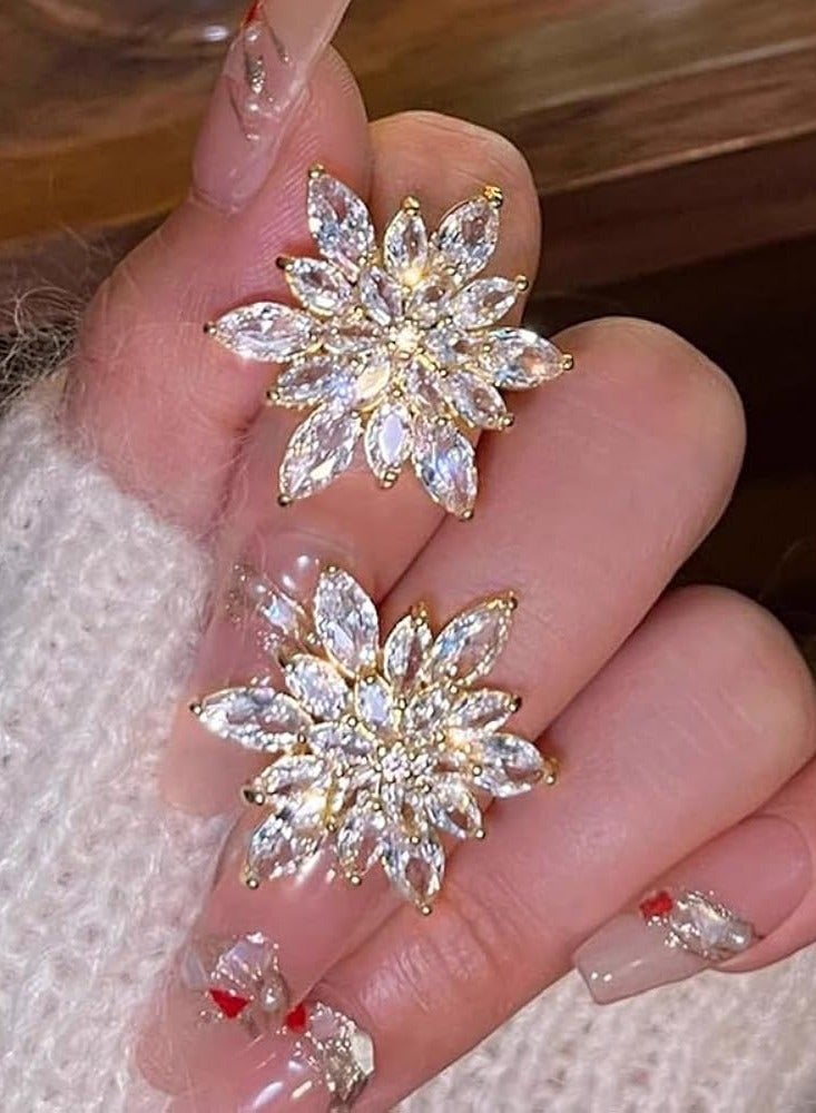 Rwnq Platinum Snowflake Design Earrings for Women – Adorned with Sparkling Clear Zircon – Perfect for Special Occasions, Brides, and Elegant Engagement Gifts – A Stylish and Modern Pair that Adds a Magical Sparkle to Your Look. #Accessories #Jewelry #Women'sAccessories  - Image 1