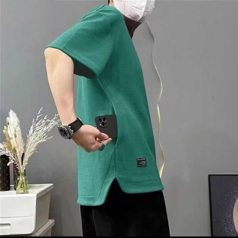 Short-sleeved T-shirt Men's Summer Round Neck Solid Color Slim-fit Base Shirt Sports Breathable Men's and Women's Same Style T-shirt - Image 2
