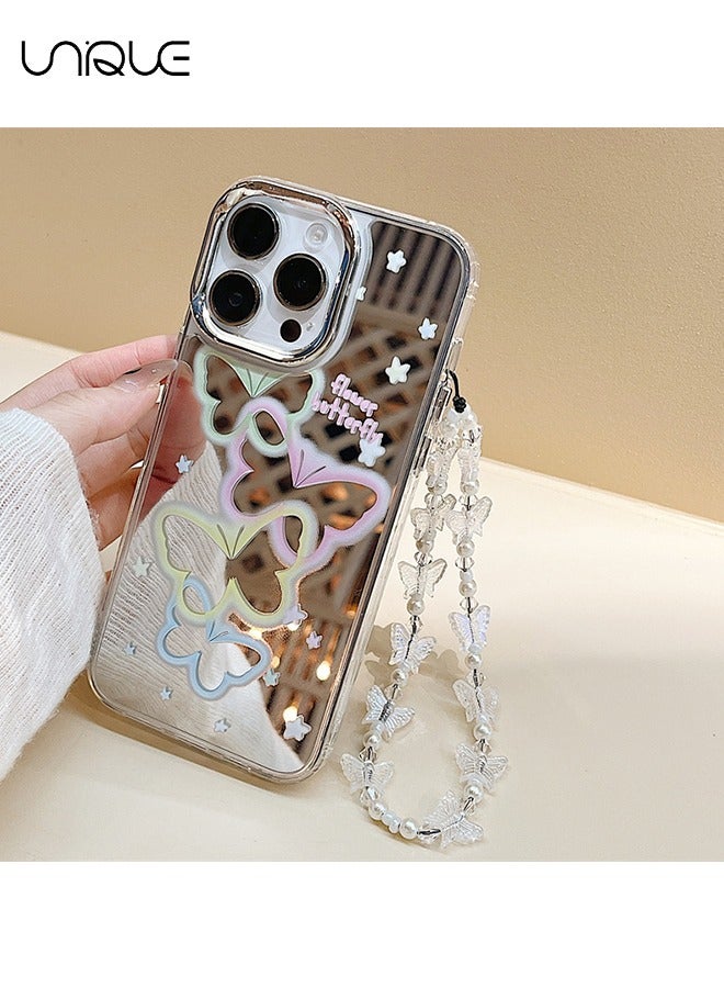 Unique Compatible with iPhone 14 Pro Cases, Colorful Butterfly Pattern Cases, Graffiti Cases, Mirror Cases, TPU Drop Protection - With Lanyard - Image 5