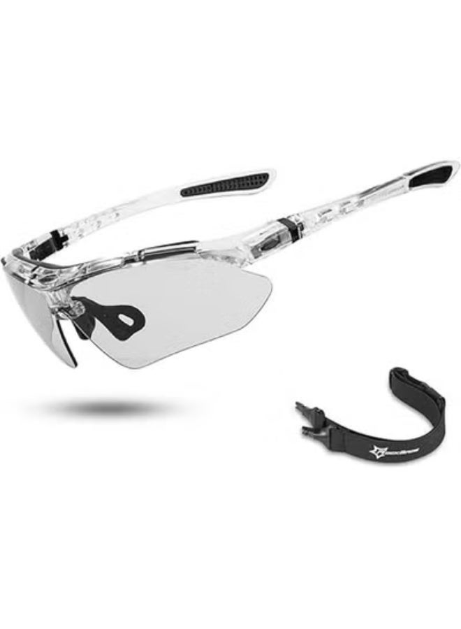 روكبروز نظارات شمسية رياضية فوتوكرومية من ROCKBROS للرجال، نظارات بيكلبول، نظارات ركوب الدراجات، نظارات شمسية للدراجات الجبلية، مع شريط مطاطي قابل للإزالة - Image 1