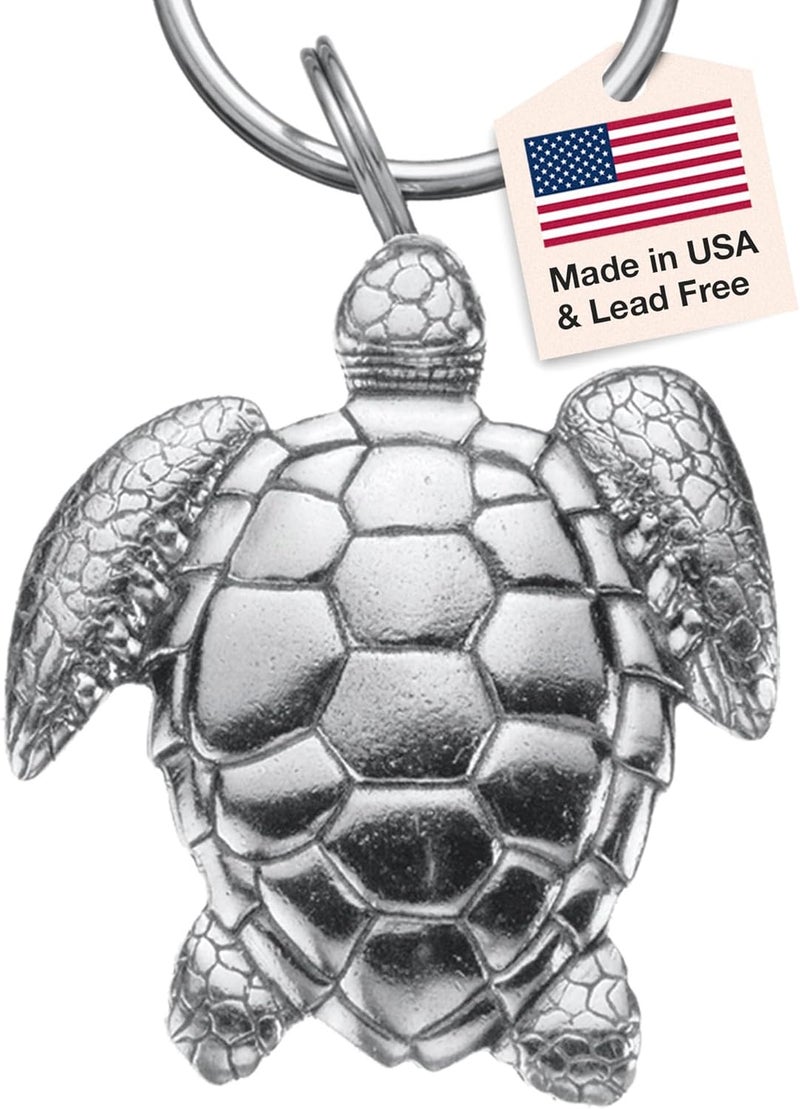 DANFORTH Sea Turtle Keyring - Handcrafted Pewter Key Fob - 2 Inches - Made in USA - Image 1