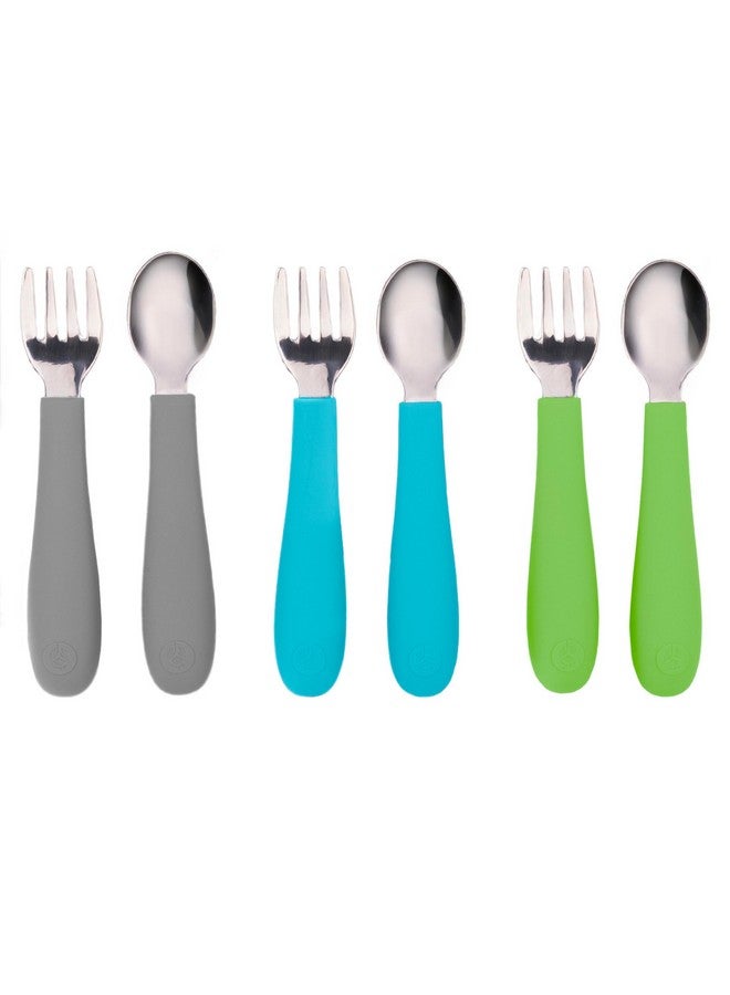 WeeSprout Toddler Utensils, 3 Forks & 3 Spoons, 18/8 Stainless Steel & Food Grade Silicone, Thick Easy-Grip Handles, Perfect Length For New Self Feeders, Gentle On Gums & Teeth, Dishwasher Safe - Image 1