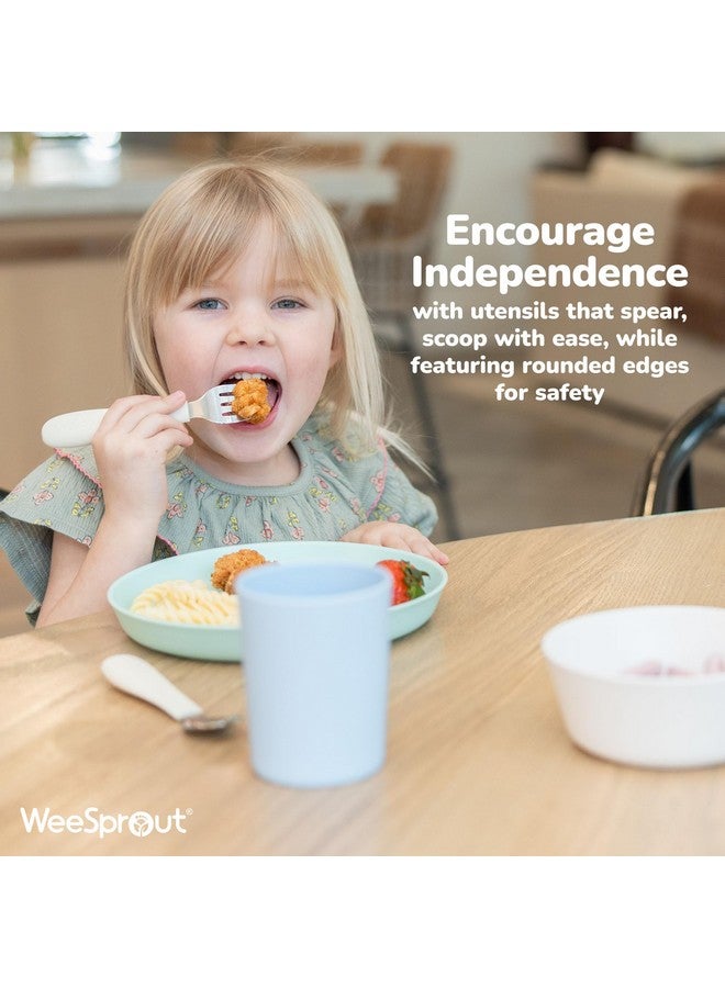 WeeSprout Toddler Utensils, 3 Forks & 3 Spoons, 18/8 Stainless Steel & Food Grade Silicone, Thick Easy-Grip Handles, Perfect Length For New Self Feeders, Gentle On Gums & Teeth, Dishwasher Safe - Image 3