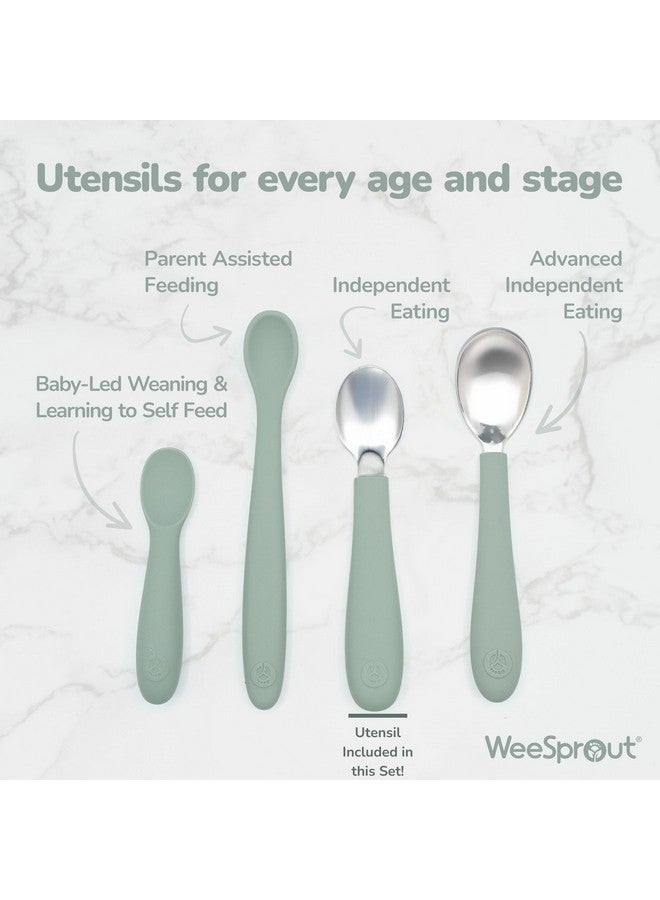 WeeSprout Toddler Utensils, 3 Forks & 3 Spoons, 18/8 Stainless Steel & Food Grade Silicone, Thick Easy-Grip Handles, Perfect Length For New Self Feeders, Gentle On Gums & Teeth, Dishwasher Safe - Image 5