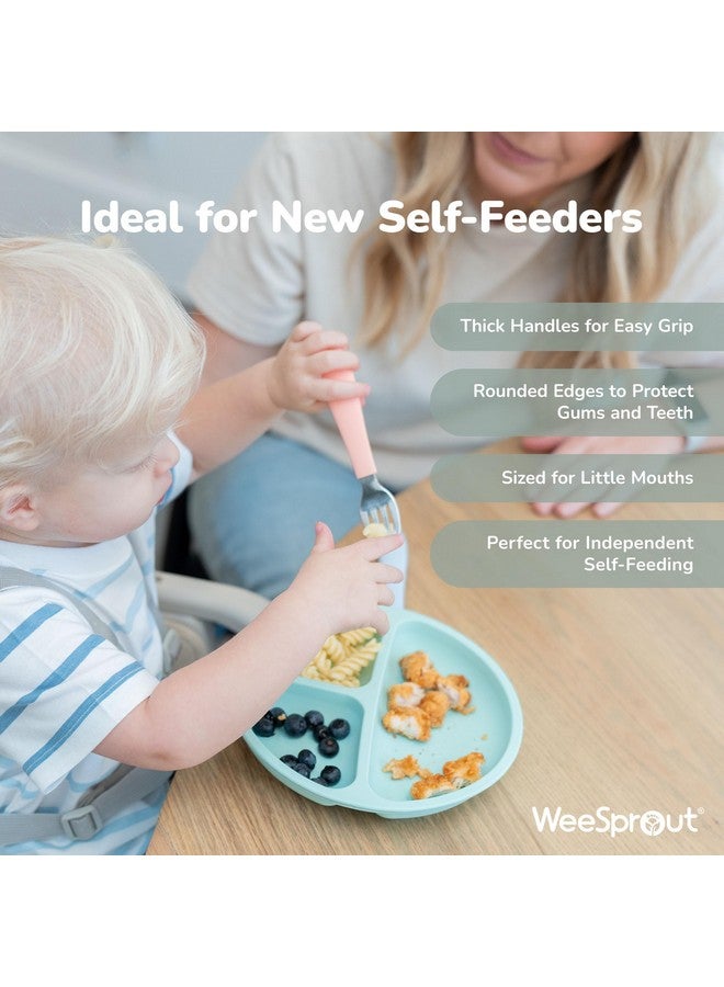 WeeSprout Toddler Utensils, 3 Forks & 3 Spoons, 18/8 Stainless Steel & Food Grade Silicone, Thick Easy-Grip Handles, Perfect Length For New Self Feeders, Gentle On Gums & Teeth, Dishwasher Safe - Image 4
