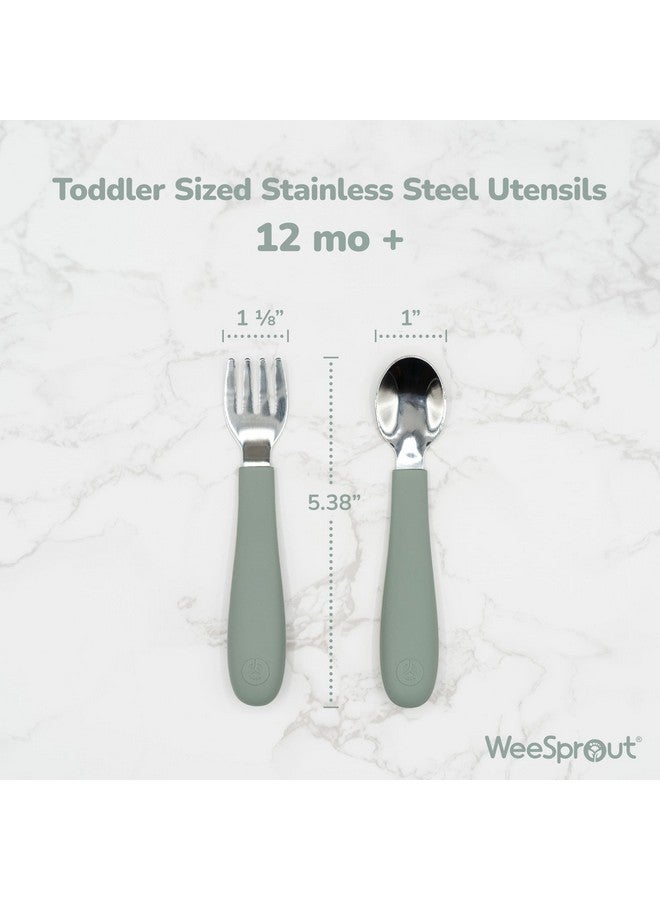 WeeSprout Toddler Utensils, 3 Forks & 3 Spoons, 18/8 Stainless Steel & Food Grade Silicone, Thick Easy-Grip Handles, Perfect Length For New Self Feeders, Gentle On Gums & Teeth, Dishwasher Safe - Image 2