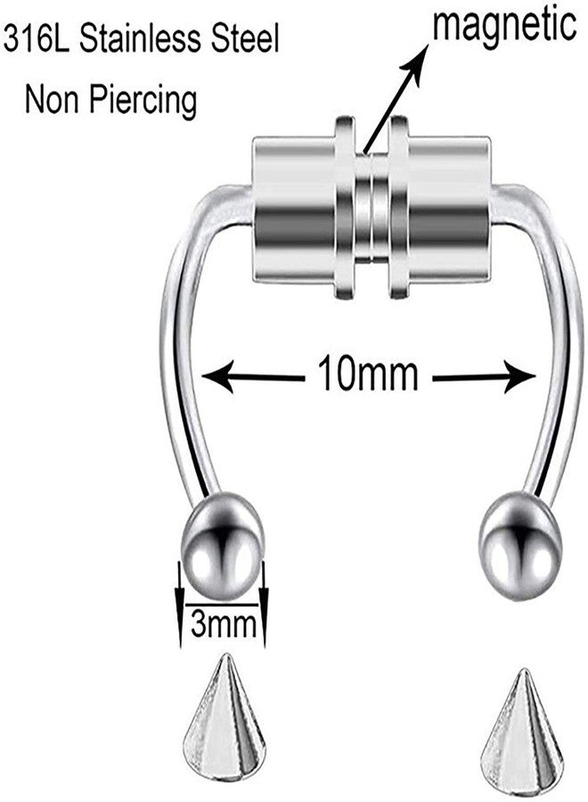 Shuiniba Magnetic Septum Nose Ring Horseshoe Fake Nose Ring Hoop Reusable Nose Ring Hoop Non-Piercing 316L Stainless Steel, Stainless Steel - Image 2
