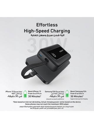 Zolo Power Bank, 10,000mAh 30W High-Speed Portable Charger with Built-In USB-C Cable, Battery Pack For iPhone 17/17 Air/17 Pro/17 Pro Max/16 Series, Galaxy, and More (Black, 10000 mAh) - view 5