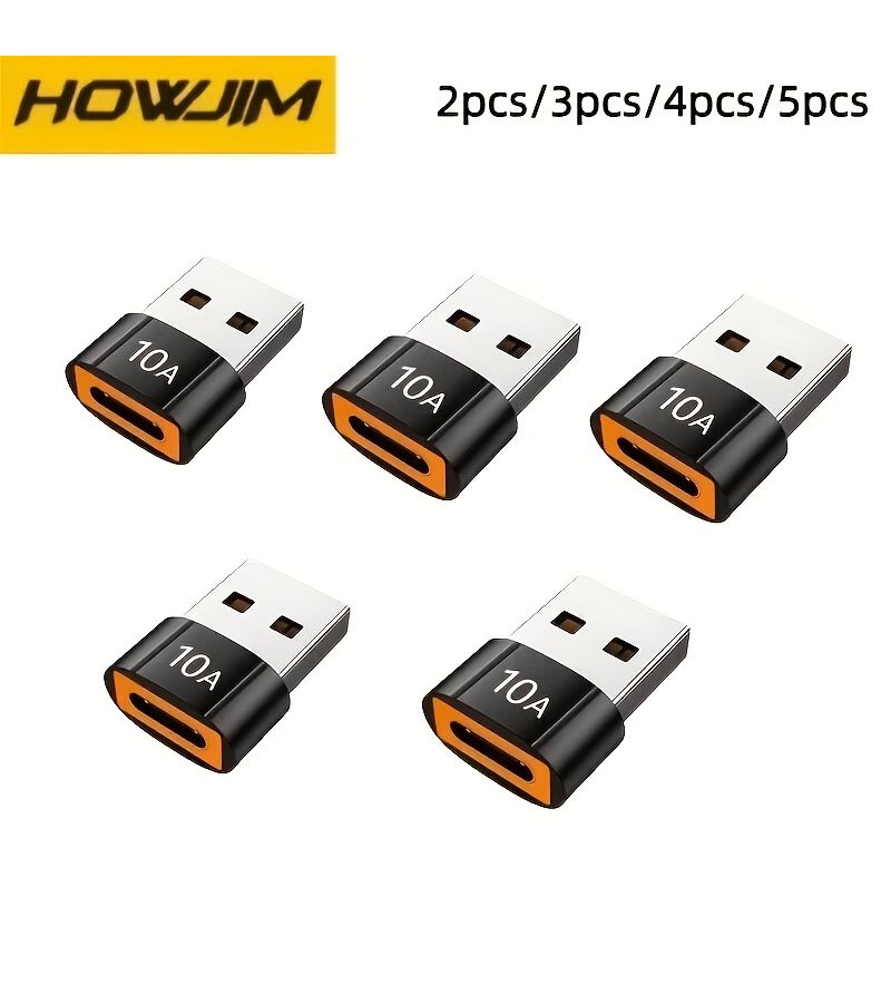 Orange 5 PCS USB A to USB C OTG Adapter Type C to USB Converter 10A USB 3.0 Connector - Image 1