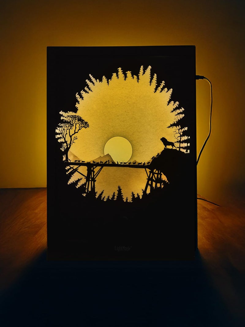 LightMask - Beyond Imagination The Majestic Lion and Cat Family Shadow Box Frame 116x156 Inch LED Photo Frame Illuminated Light Up Artwork LED Night Light Painting Decoration LED Wall Art Light Art Decor for Home Office  - Image 1
