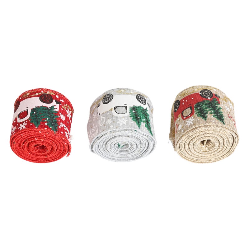 3 Rolls Christmas Wired Edge Ribbon Multi Color Flexible Decorative Christmas Ribbon for Bows DIY - Image 5