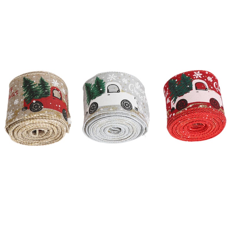 3 Rolls Christmas Wired Edge Ribbon Multi Color Flexible Decorative Christmas Ribbon for Bows DIY - Image 4