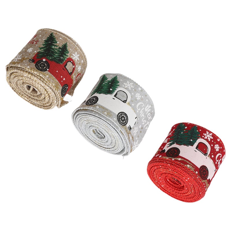 3 Rolls Christmas Wired Edge Ribbon Multi Color Flexible Decorative Christmas Ribbon for Bows DIY - Image 3