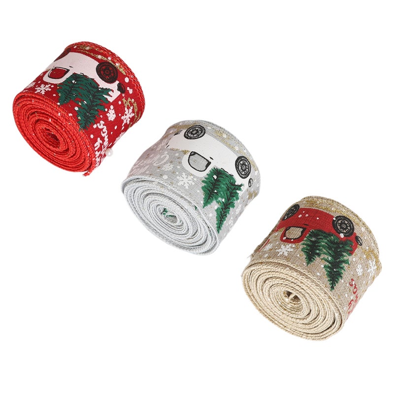 3 Rolls Christmas Wired Edge Ribbon Multi Color Flexible Decorative Christmas Ribbon for Bows DIY - Image 1