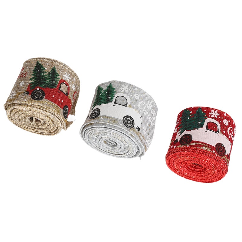 3 Rolls Christmas Wired Edge Ribbon Multi Color Flexible Decorative Christmas Ribbon for Bows DIY - Image 2