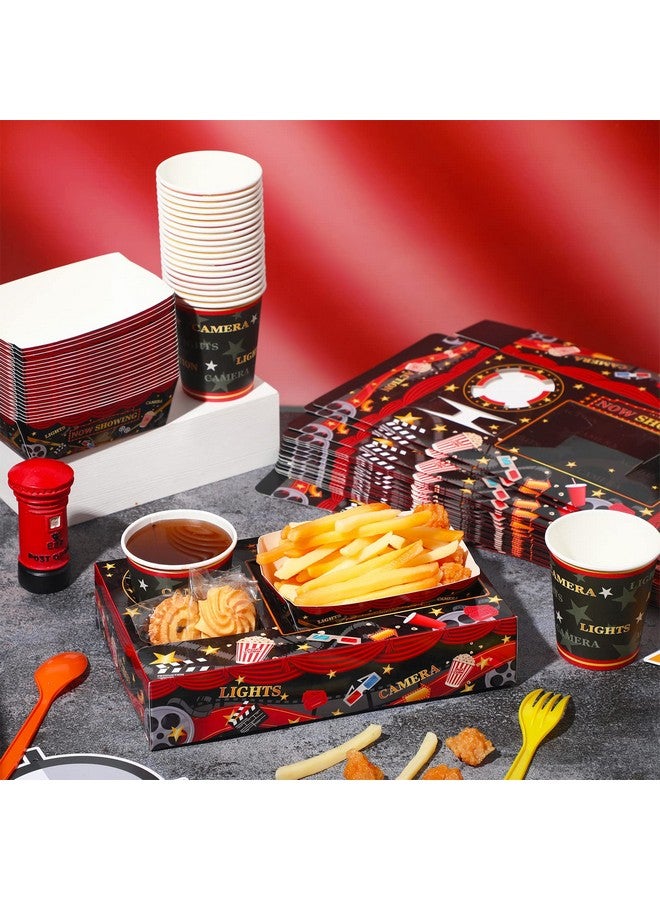 Geyee 72 Pcs Movie Night Party Supplies Snack Trays Boxes with Disposable Paper Food Cups Combo Trays Cardboard Popcorn Drink Candy Holder for Kids Birthday Cinema Party Favors - Image 3