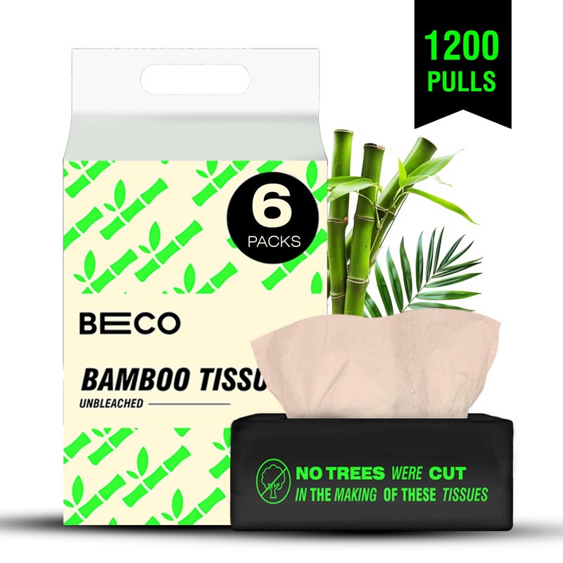 BECO Bamboo Facial Tissue Paper Box-Soft Pack | 200 pulls x 6 packs | Super Soft, Skin Friendly & Highly Absorbent Face Tissue Napkins | Car Tissues | 100% Natural & Ecofriendly | 2 ply-1200 Pulls - Image 2