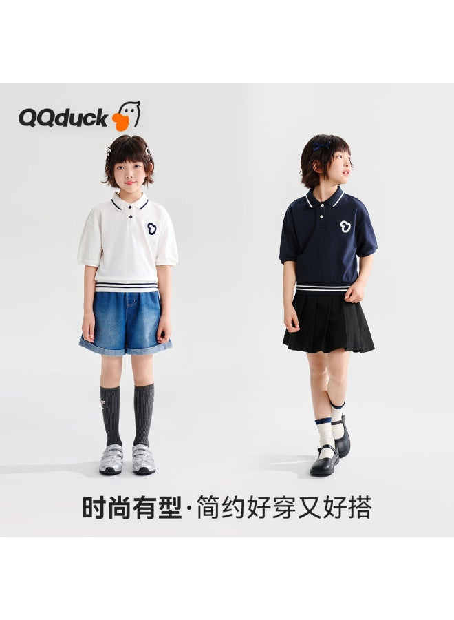 Qq Duck Girls' Short Sleeve T-Shirt Children'S Summer Polo Shirt Student Sports Clothing Love Deep Blue; Size 140 - Image 2