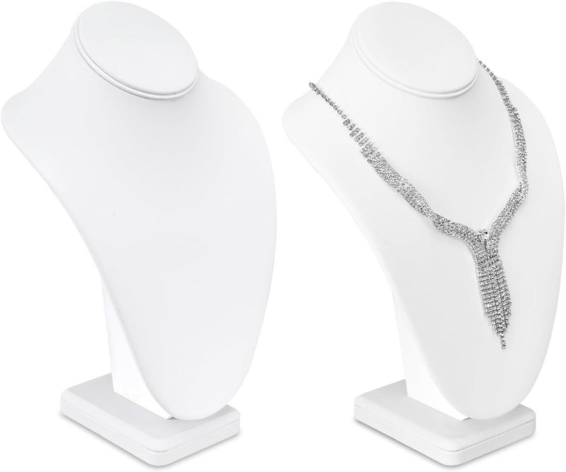 Mooca 2 Pcs Necklace Chain Jewelry Bust Display Holder Stand, Necklaces Display Mannequin Bust, Jewelry Bust Stand, 11 1/4" H, White Leatherette - Image 1