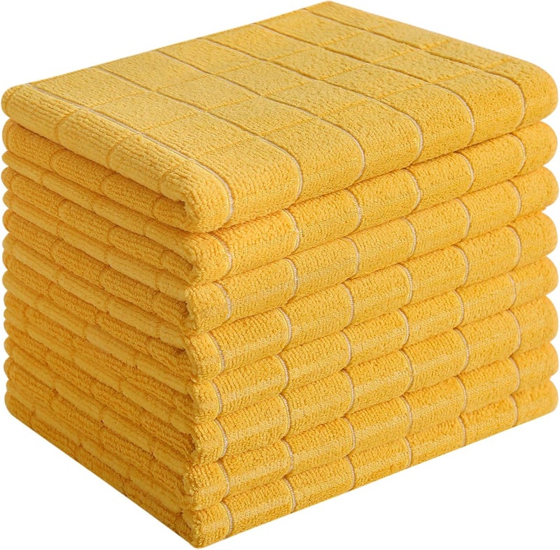 HYER KITCHEN Microfiber Dish Towels - Soft, Super Absorbent and Lint Free Kitchen Towels - 8 Pack (Lattice Designed Yellow Colors) - 26 x 18 Inch (Yellow) - Image 1