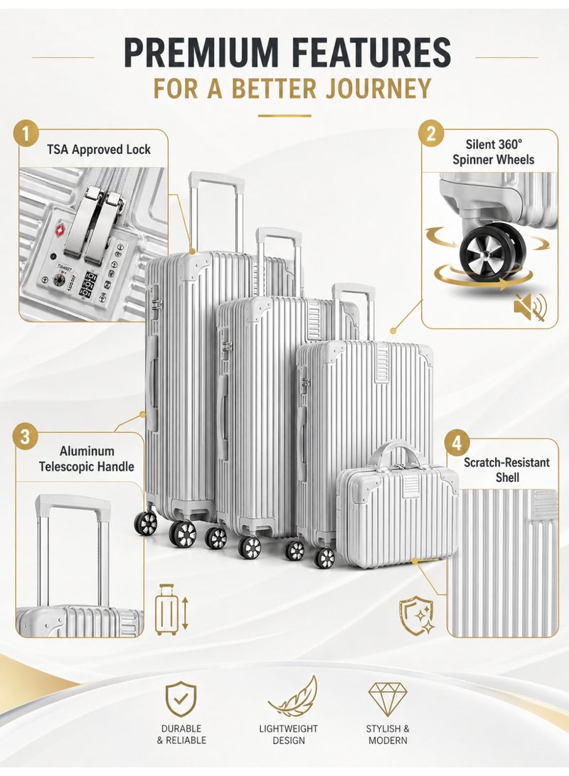 OHAHO Luggage Set 4-piece (14/20/24/28)" Suitcases with Universal Wheels PC+ABS Durable Hardshell Luggage - Image 4