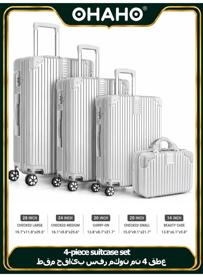 OHAHO Luggage Set 4-piece (14/20/24/28)" Suitcases with Universal Wheels PC+ABS Durable Hardshell Luggage - Image 1