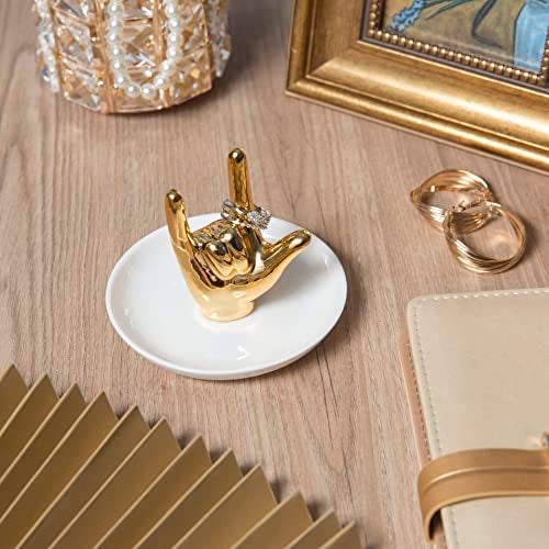 Lynagert I LOVE YOU Hand Ring Holder - Ceramic Jewelry Holder Dish Trinket Tray for Rings, Earrings, Necklace Organizer - Engagement, Wedding, Christmas, Birthday Gifts (Silver) - Image 4