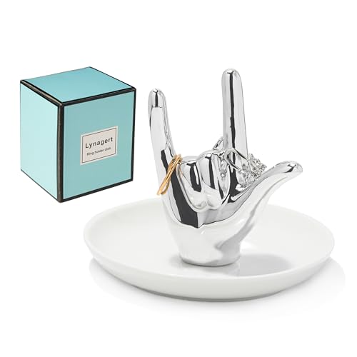 Lynagert I LOVE YOU Hand Ring Holder - Ceramic Jewelry Holder Dish Trinket Tray for Rings, Earrings, Necklace Organizer - Engagement, Wedding, Christmas, Birthday Gifts (Silver) - Image 1