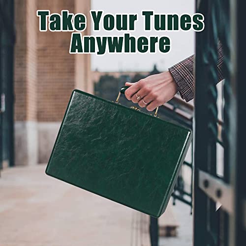 TANLANIN Vintage 3-Speed Bluetooth Portable USB Suitcase Record Player with Built-in Speakers | Upgraded Vinyl Turntable Audio Sound| Includes Extra Stylus & Mat | Green - Image 3