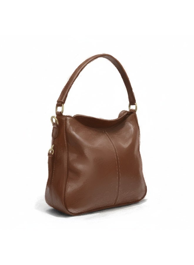 Handmade Women's Brown Hobo Handbag - Soft Leather Design with Comfortable Shoulder Handle - Elegant Casual Bag for Daily Use - Image 1