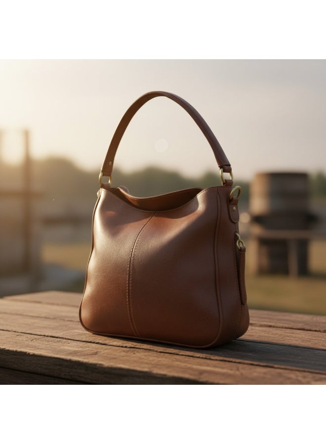 Handmade Women's Brown Hobo Handbag - Soft Leather Design with Comfortable Shoulder Handle - Elegant Casual Bag for Daily Use - Image 2