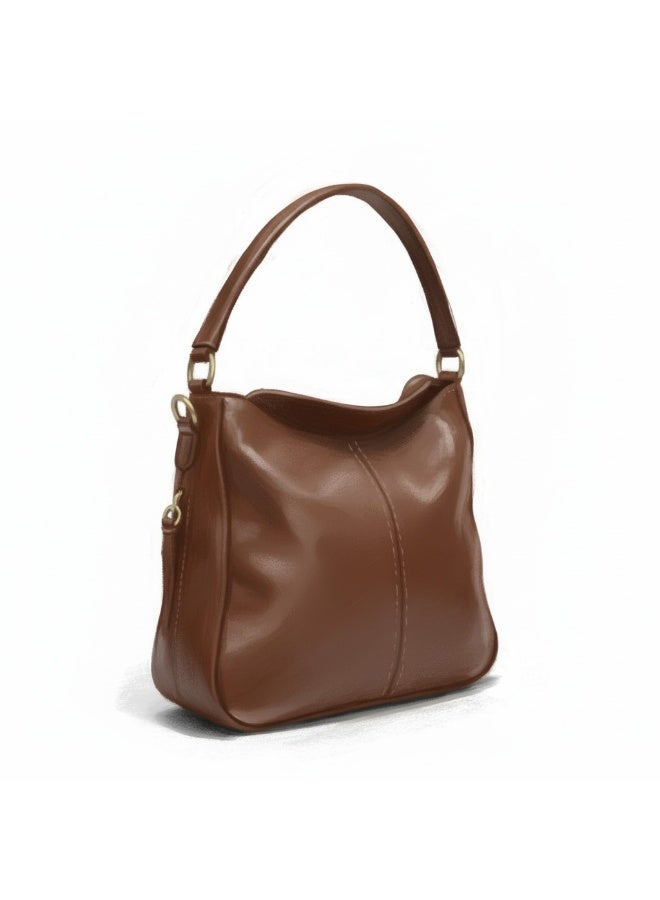Handmade Women's Brown Hobo Handbag - Soft Leather Design with Comfortable Shoulder Handle - Elegant Casual Bag for Daily Use - Image 3