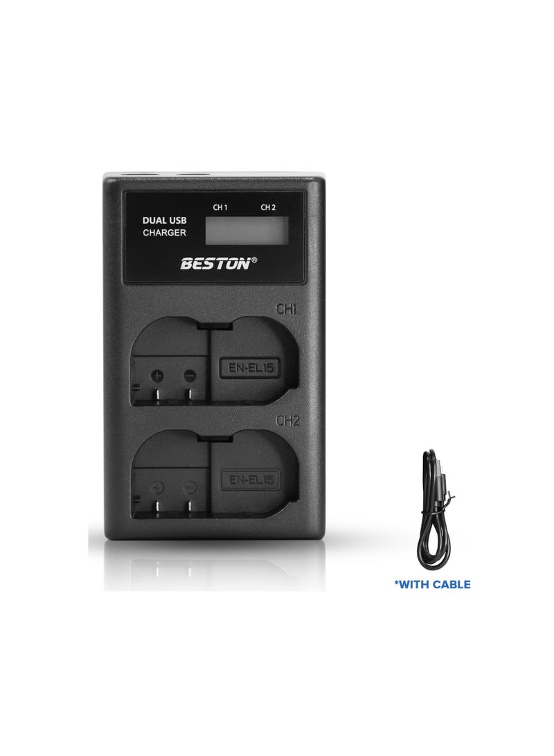 بيستون شاحن LCD ذكي بفتحتين لكاميرا نيكون EN-EL15