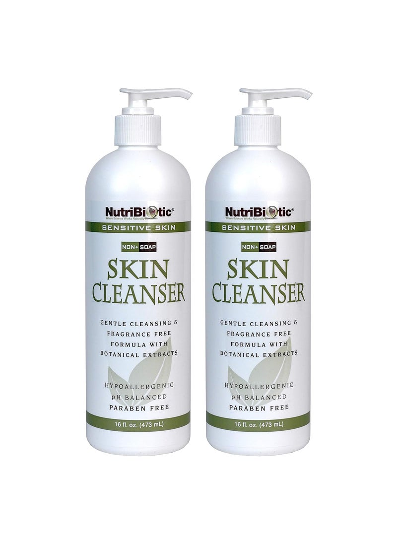 Nutribiotic - NutriBiotic  Sensitive Skin NonSoap Skin Cleanser 16 Oz Twin Pack with GSE Citricidal  pH Balanced Hypoallergenic  Biodegradable  Free of Parabens Sulfates Dyes Colorings  Fragrance - Image 1