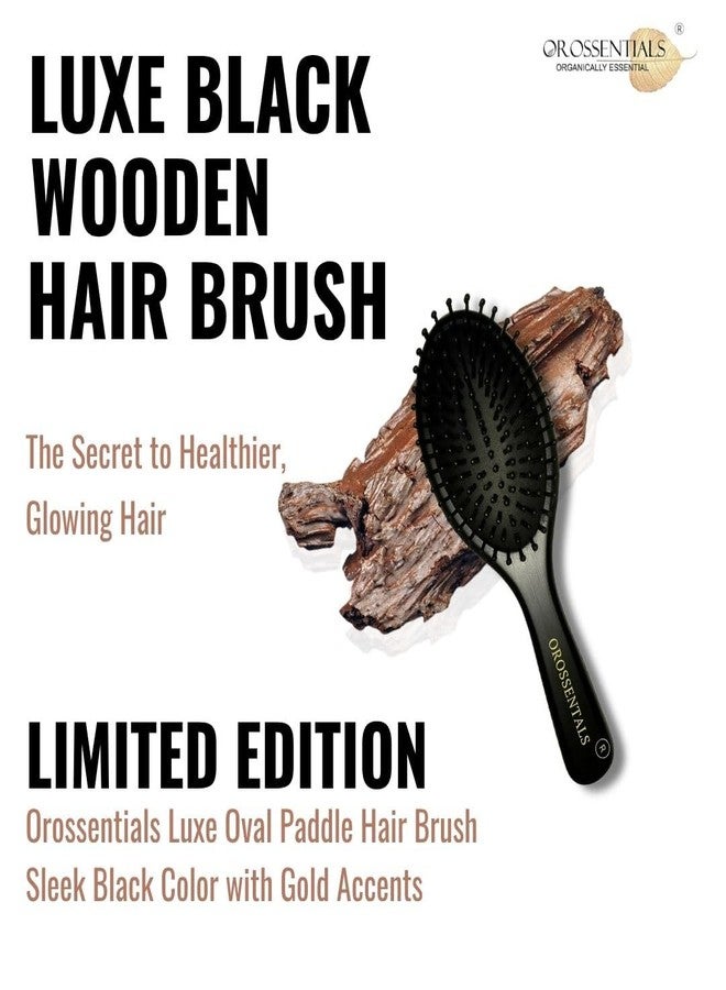 OROSSENTIALS Luxe Black Wooden Hair Brush | Paddle Brush for Women, Men, Kids | For Curly, Straight, Frizzy & Thick Hair | Compact & Eco-Friendly Hair Brush for Daily Use & Traveluxe Black Edition | Professional Wooden Brush | Smooth & Shine Hair Brush || LUXE Wooden Hair Brush with Bamboo Wooden Bristles - Premium Detangling & Scalp Massage Brush for Men & Women | Anti-Static, Smooth & Frizz-Free Hair | Luxury Finish - Image 3