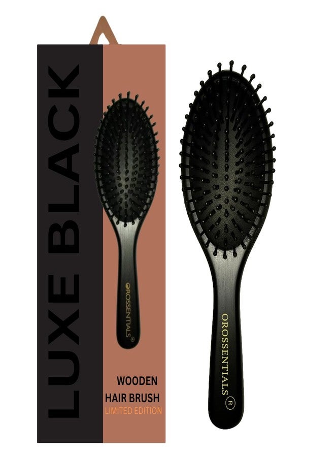 OROSSENTIALS Luxe Black Wooden Hair Brush | Paddle Brush for Women, Men, Kids | For Curly, Straight, Frizzy & Thick Hair | Compact & Eco-Friendly Hair Brush for Daily Use & Traveluxe Black Edition | Professional Wooden Brush | Smooth & Shine Hair Brush || LUXE Wooden Hair Brush with Bamboo Wooden Bristles - Premium Detangling & Scalp Massage Brush for Men & Women | Anti-Static, Smooth & Frizz-Free Hair | Luxury Finish - Image 1