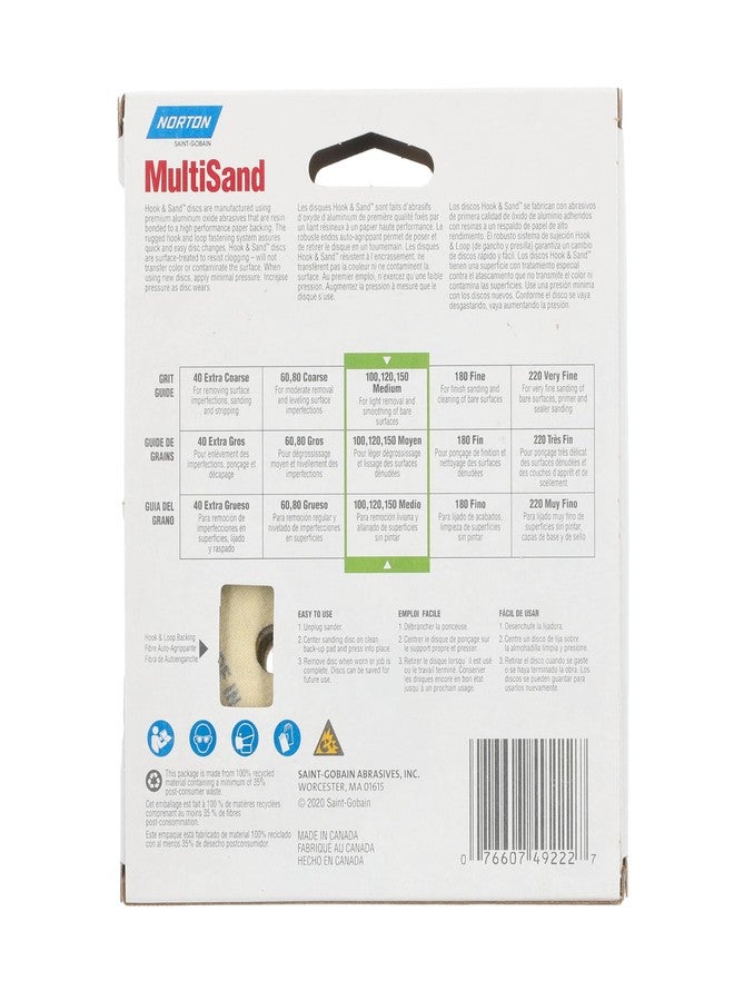 نورتون قرص صنفرة Norton 49222 متعدد الصنفرة، 8 فتحات، مقاس 5 بوصات، بحبيبات P100، عبوة من 25 قرصًا - Image 5