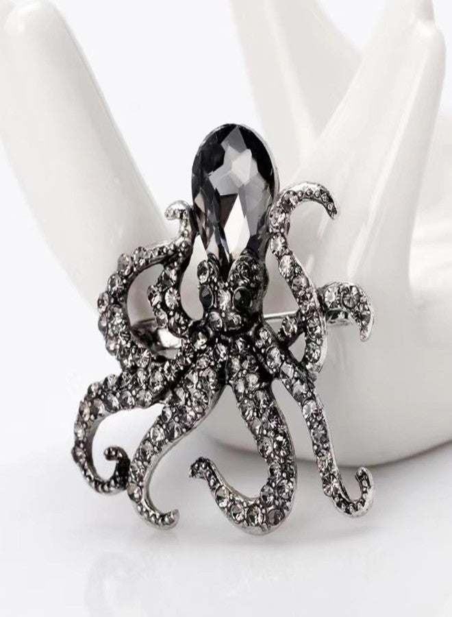 Frodete Rhinestone Octopus Brooch for Women Men Sea Animal Crystal Lapel Pin Festive Christmas Holiday Jewelry Gift - Image 4