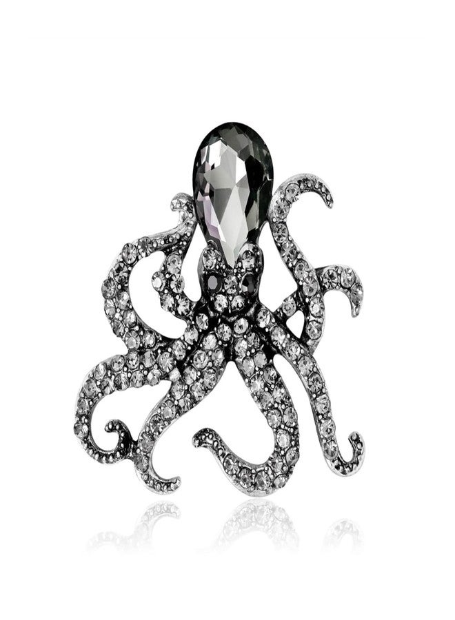 Frodete Rhinestone Octopus Brooch for Women Men Sea Animal Crystal Lapel Pin Festive Christmas Holiday Jewelry Gift - Image 1