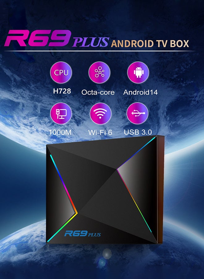 R69 Plus 8K Android 14 TV Box Allwinner H728 Octa Core 4G/64G Dual 2.4G/5G WiFi, Bluetooth 5.0+,1000M-LAN BT5.0 Support Voice Control TV Box WIFI 6 Set Top Box  - Image 2
