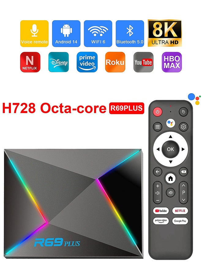 R69 Plus 8K Android 14 TV Box Allwinner H728 Octa Core 4G/64G Dual 2.4G/5G WiFi, Bluetooth 5.0+,1000M-LAN BT5.0 Support Voice Control TV Box WIFI 6 Set Top Box  - Image 1