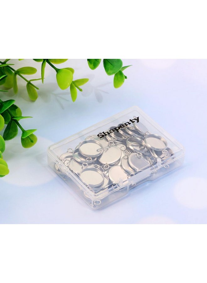 Shapenty - 50Pcs Stainless Steel Round Bezel Blank Links Pendant Tray Connectors With Double Loops For Earrings Bracelet Necklace Keychain Diy Craft Resin Glass Cabochon Jewelry Making Project (14Mm) - Image 1