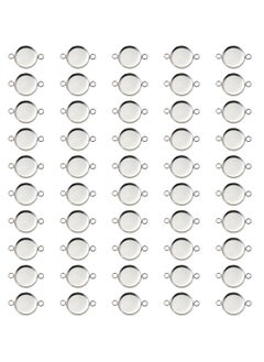 50Pcs Stainless Steel Round Bezel Blank Links Pendant Tray Connectors With Double Loops For Earrings Bracelet Necklace Keychain Diy Craft Resin Glass Cabochon Jewelry Making Project (14Mm)